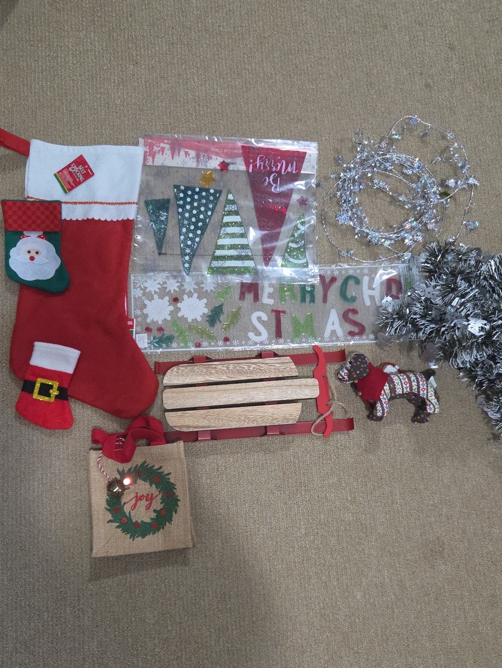 Holiday Red Christmas Stocking and Decor Set